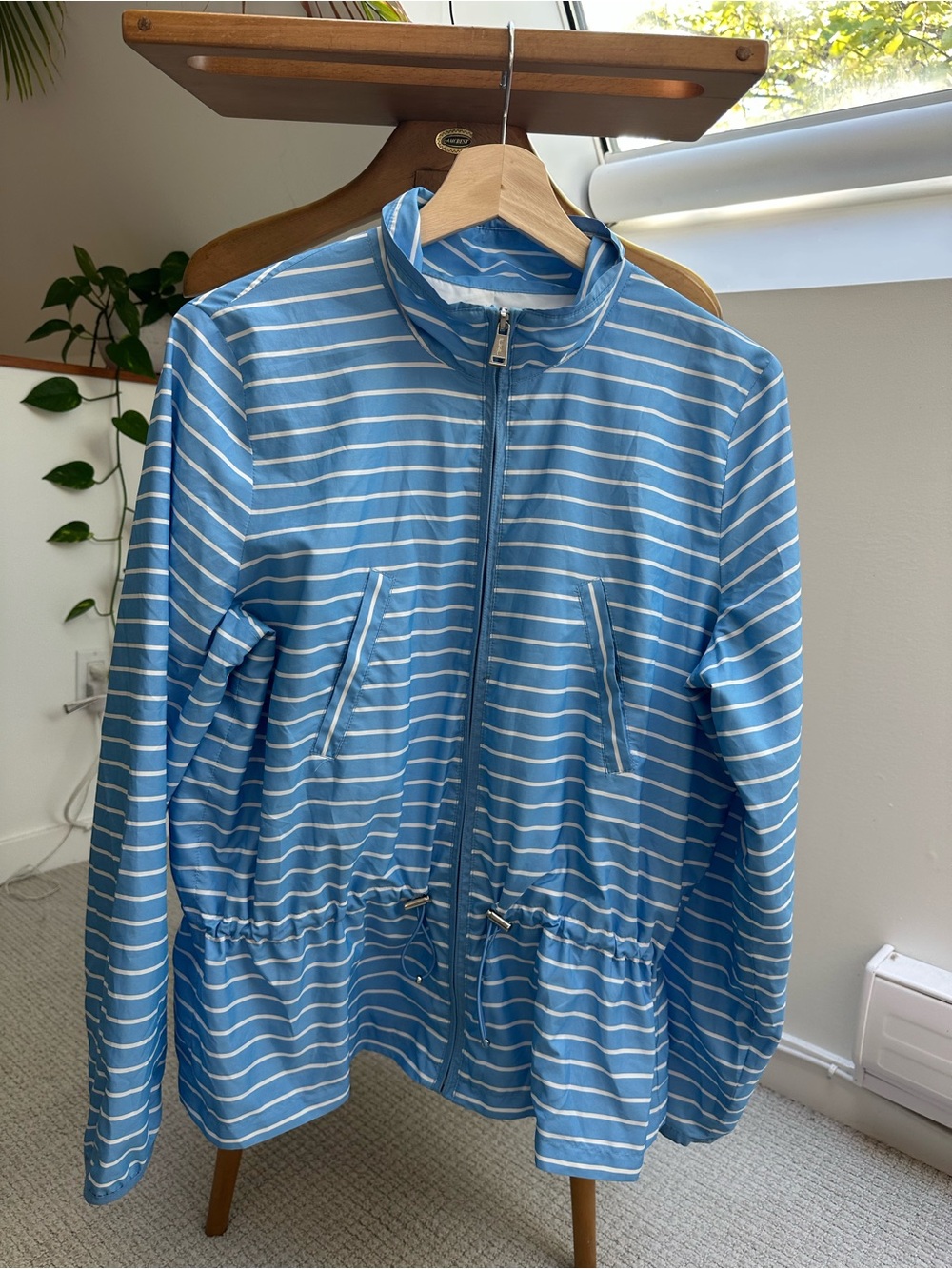 Ralph Lauren Light Blue & White Striped Zip Bomber Jacket